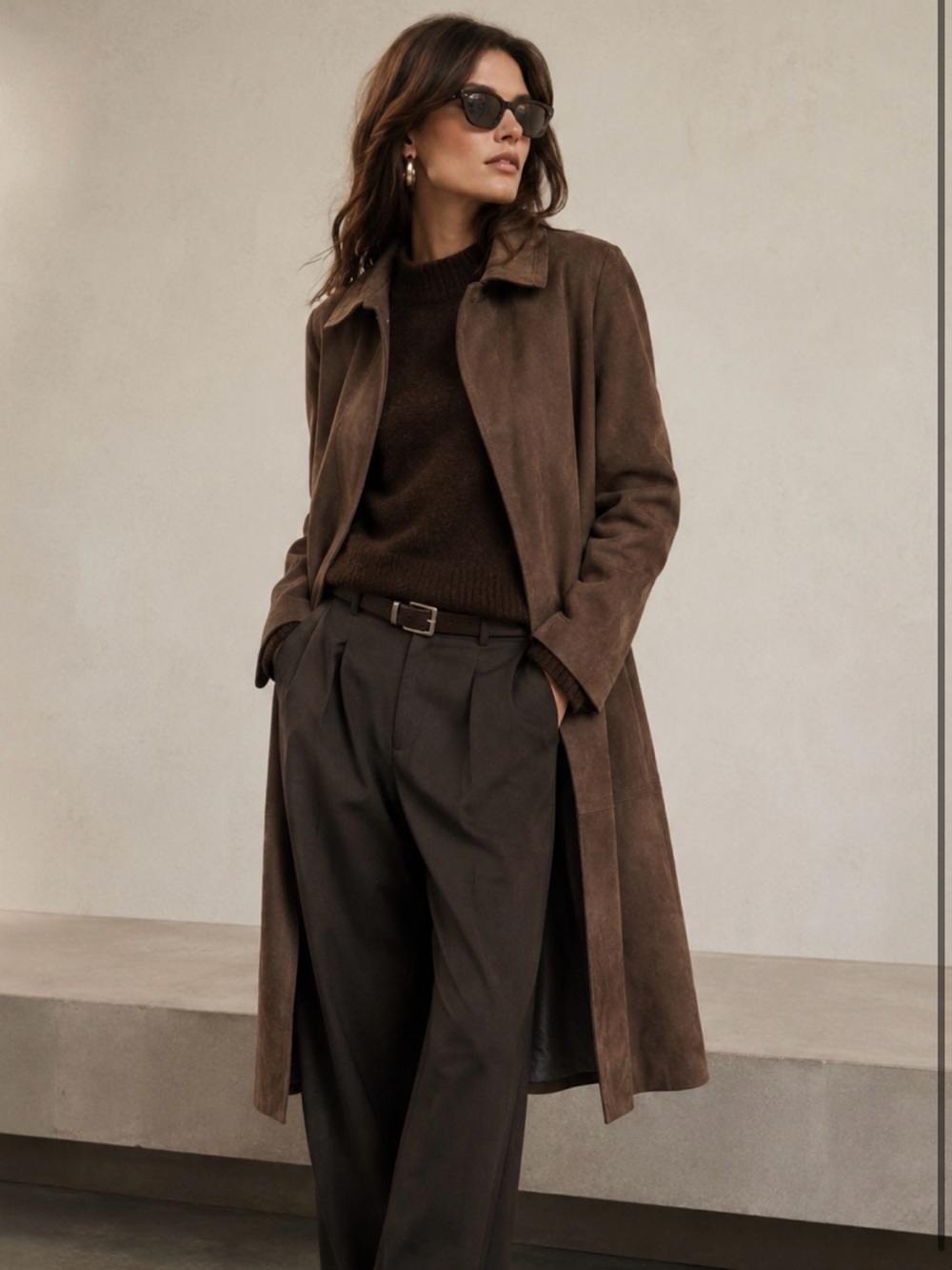 Zara Open chocolate faux suede long midi coat size S